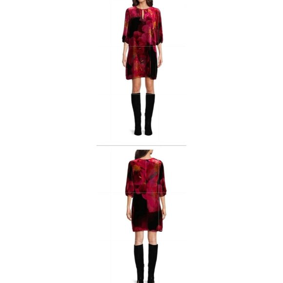 Johnny Was Women Vesna Red Velvet Silk Blend Shift New Dress Ruby Bloom M $350 - Picture 3 of 5